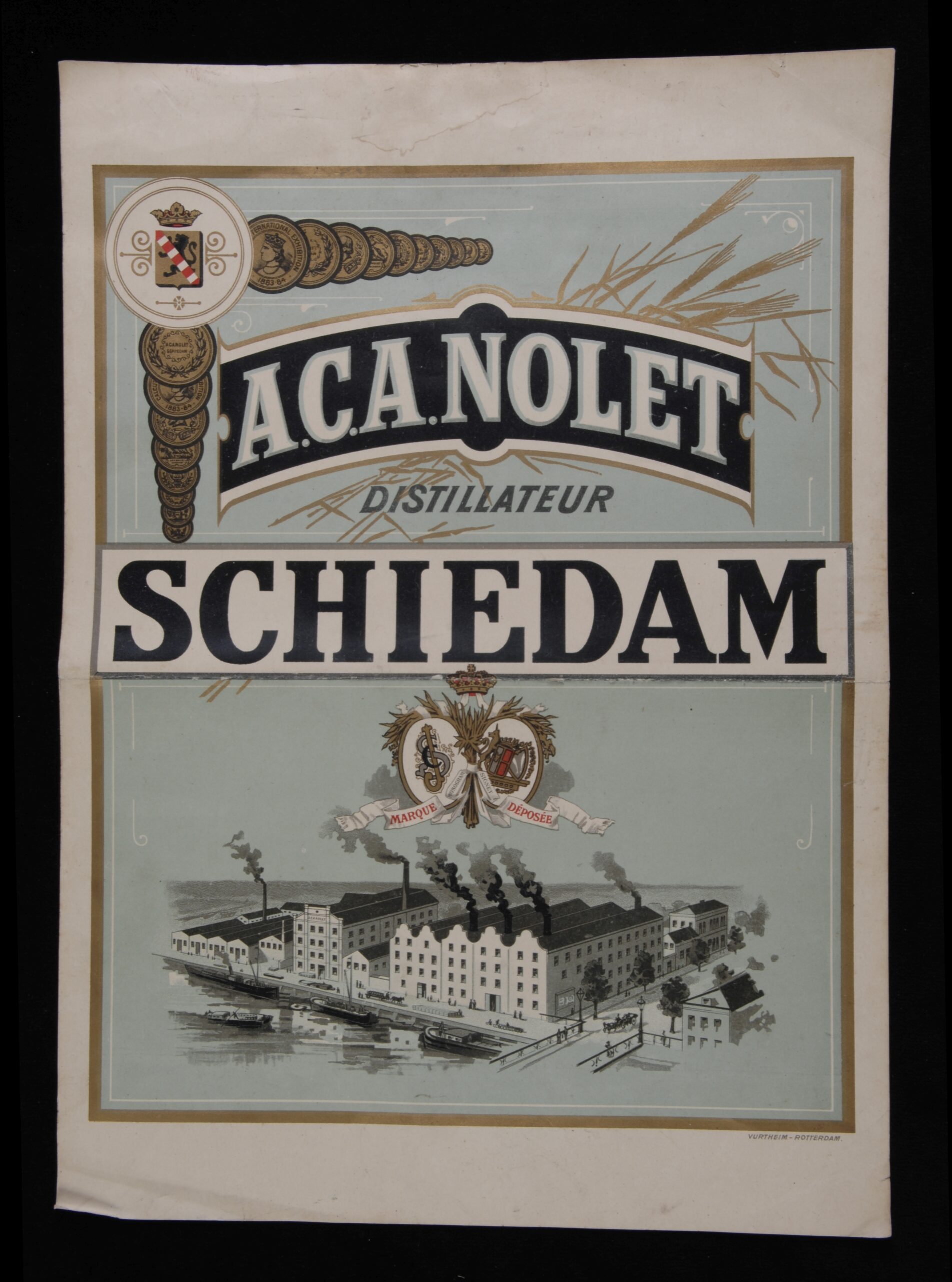 Affiche van A.C.A. Nolet, distillateur te Schiedam